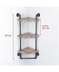Yigi Industrial Pipe Shelf Rustic Corner Metal Wood Bathroom Wall Mounted Towel Bar