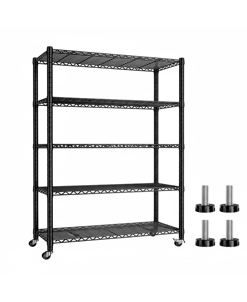 Yigii 1200LBS Heavy Duty 5 Tier Metal Shelving Adjustable Garage Storage Shelves Chrome