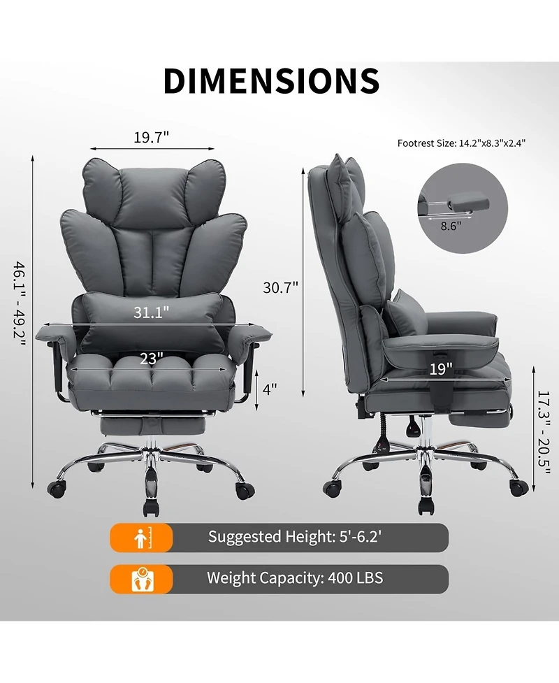 gaomon Big and Tall Office Chair with Footrest,Executive Leather Office Chair,Ergonomic Home Office Desk Chair