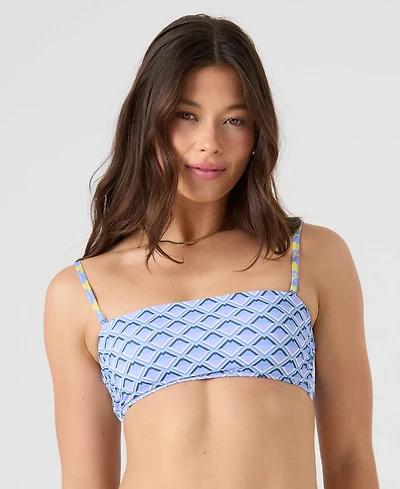 Roxy Women's Printed Lace-Up Bandeau Neck Bikini Top