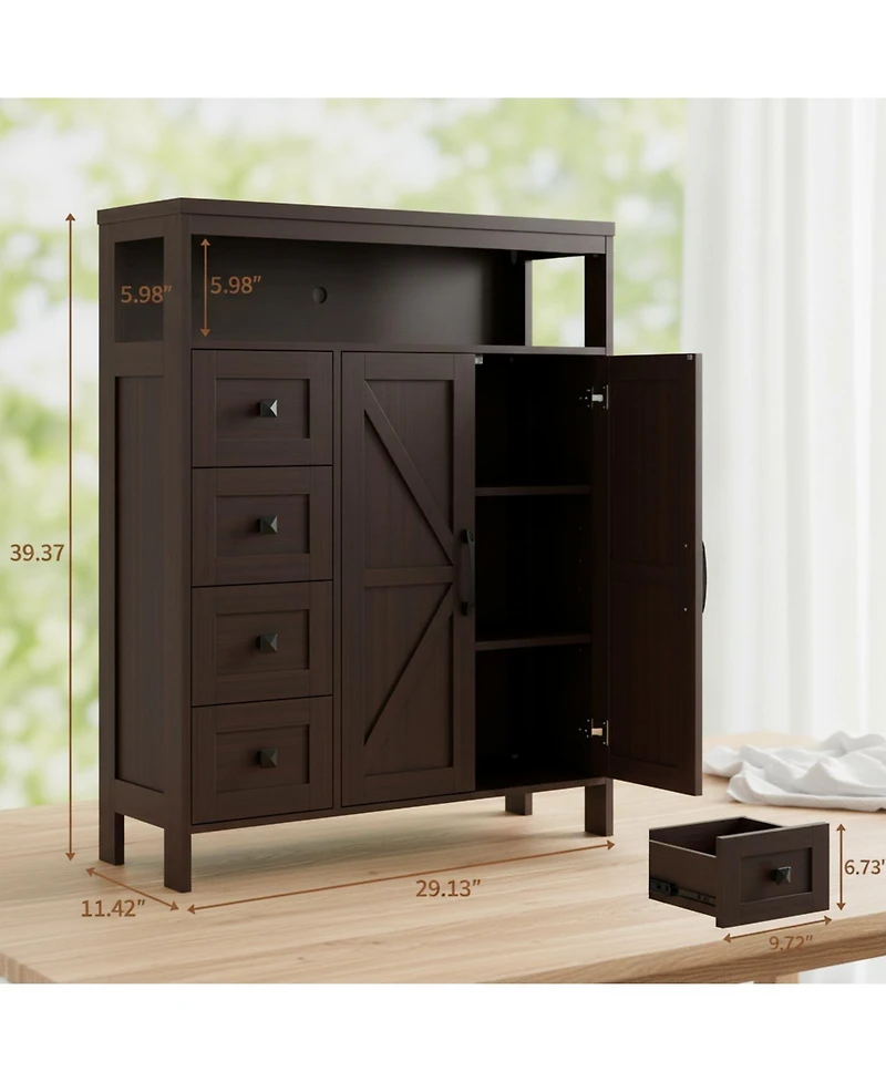 Yigii Farmhouse Storage Cabinet 2 Doors Shelves Rustic Buffet Sideboard for Kitchen Living Room Bathroom