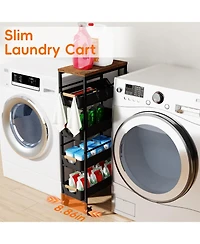 Yigii 5-Tier Slim Rolling Storage Cart Wooden Top Pull-Out Baskets Narrow Space Organizer for Kitchen Bathroom Laundry