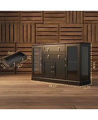 Yigii Small Buffet Cabinet Glass Doors Coffee Bar Storage Modern Sideboard Adjustable Shelf Drawer Kitchen Dining Room