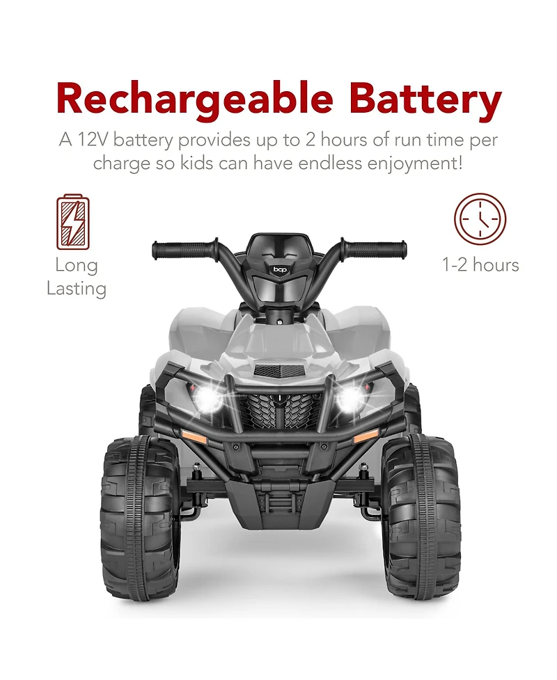 Best Choice Products 12V Kids Ride-On Atv Quad w/ Bluetooth, 2.4mph Max, Treaded Tires, Led Lights, Radio