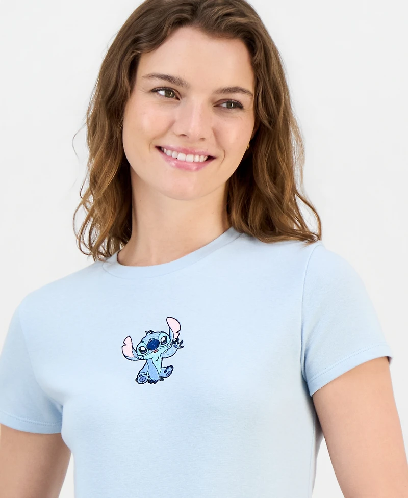 Stitch Juniors' Embroidered Crewneck Baby Tee