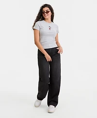 Snoopy Juniors' Embroidered Crewneck Baby Tee