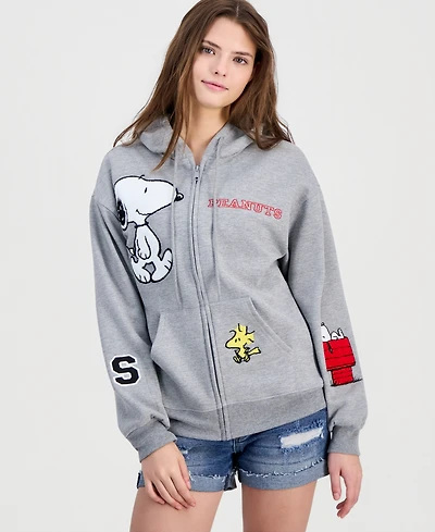 Snoopy Juniors' Patchwork Graphic Zip-Up Hoodie