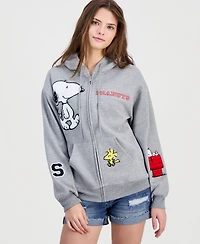 Snoopy Juniors' Patchwork Graphic Zip-Up Hoodie