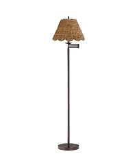 360 Lighting Modern 60" Tall Standing Floor Lamp Skinny Adjustable Swing Arm Metal Bronze Finish Water Grass Natural Rattan Shade