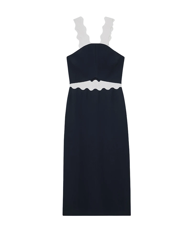 Reiss Women's Dillon Contrast Wave-Trim Fitted Midi Dress