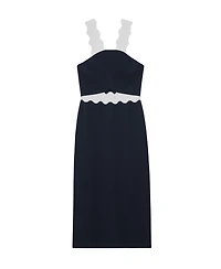 Reiss Women's Dillon Contrast Wave-Trim Fitted Midi Dress