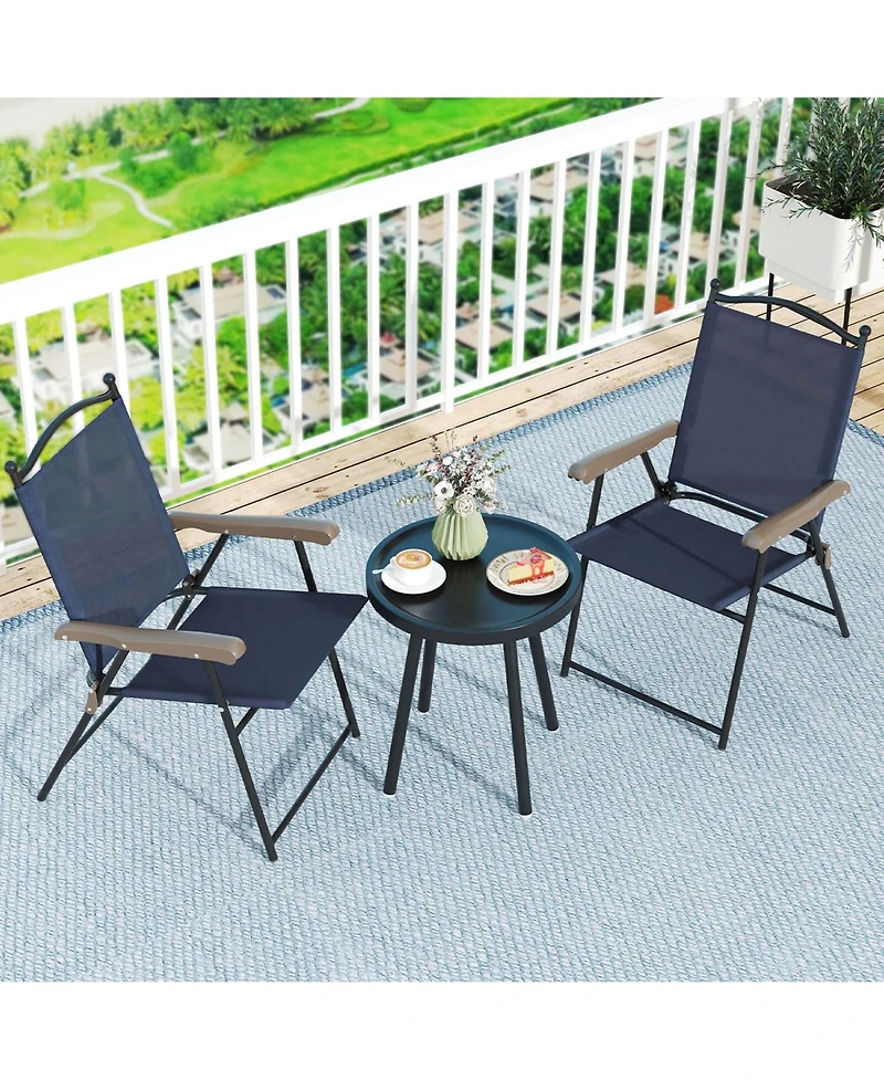 Costway Patio Folding Chairs Set of 2 with Armrests Outdoor Portable Camping Chairs