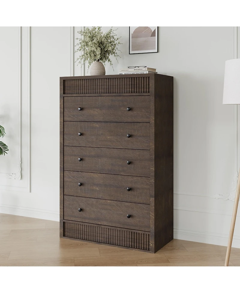 gaomon Drawer Dresser for Bedroom, Wide Fluted Chest of Drawers, Modern Wooden Storage Cabinet