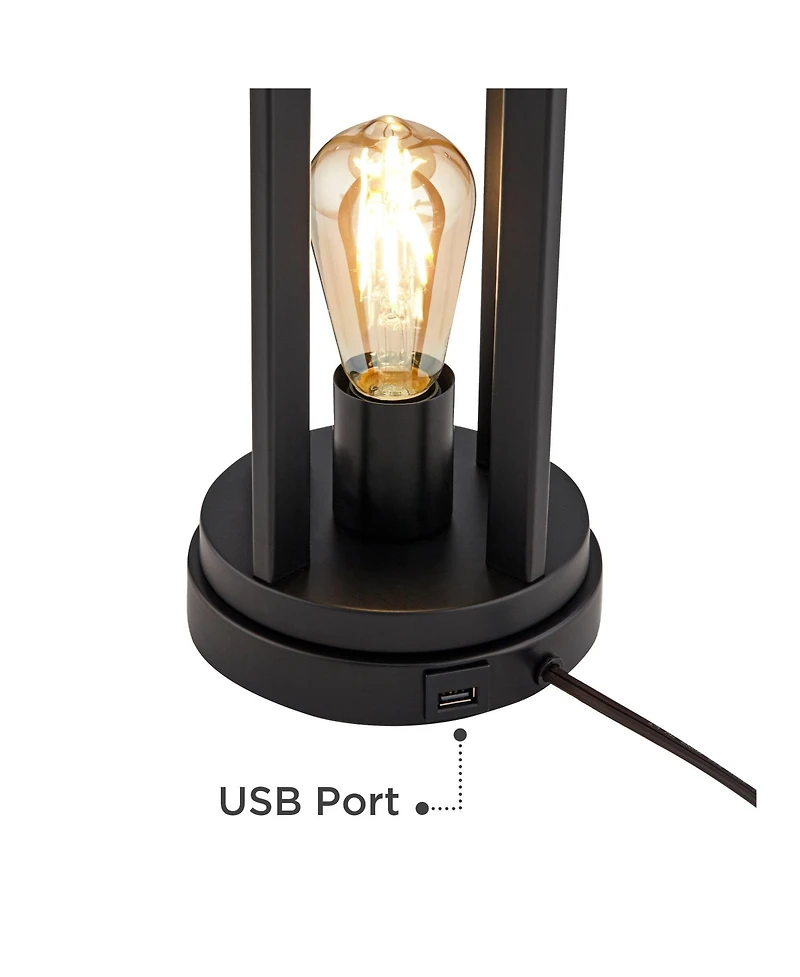 360 Lighting Marcel Industrial Table Lamps High Set of 2 with Usb Charging Port and Nightlight Led Drum Shade for Bedroom Bedside Desk