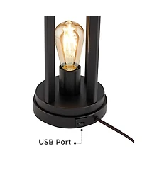 360 Lighting Marcel Industrial Table Lamps High Set of 2 with Usb Charging Port and Nightlight Led Drum Shade for Bedroom Bedside Desk