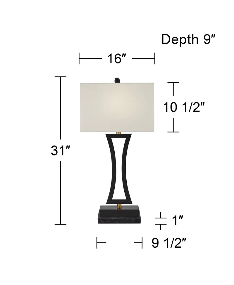 360 Lighting Roxie Modern Table Lamps Set of 2 with Marble Risers 31" Tall Metal Usb Port Rectangular Fabric Shade for Bedroom Living Room House