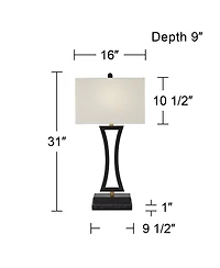 360 Lighting Roxie Modern Table Lamps Set of 2 with Marble Risers 31" Tall Metal Usb Port Rectangular Fabric Shade for Bedroom Living Room House