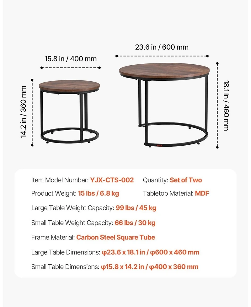 Gouun Round Nesting Coffee Table Set of 2 for Small Spaces