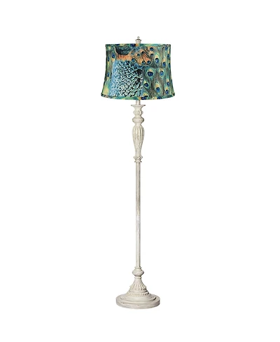 360 Lighting Shabby Chic Floor Lamp 60" Tall Peacock Print Drum Shade for Living Room Reading Bedroom Office