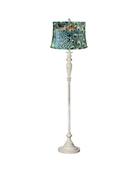 360 Lighting Shabby Chic Floor Lamp 60" Tall Peacock Print Drum Shade for Living Room Reading Bedroom Office
