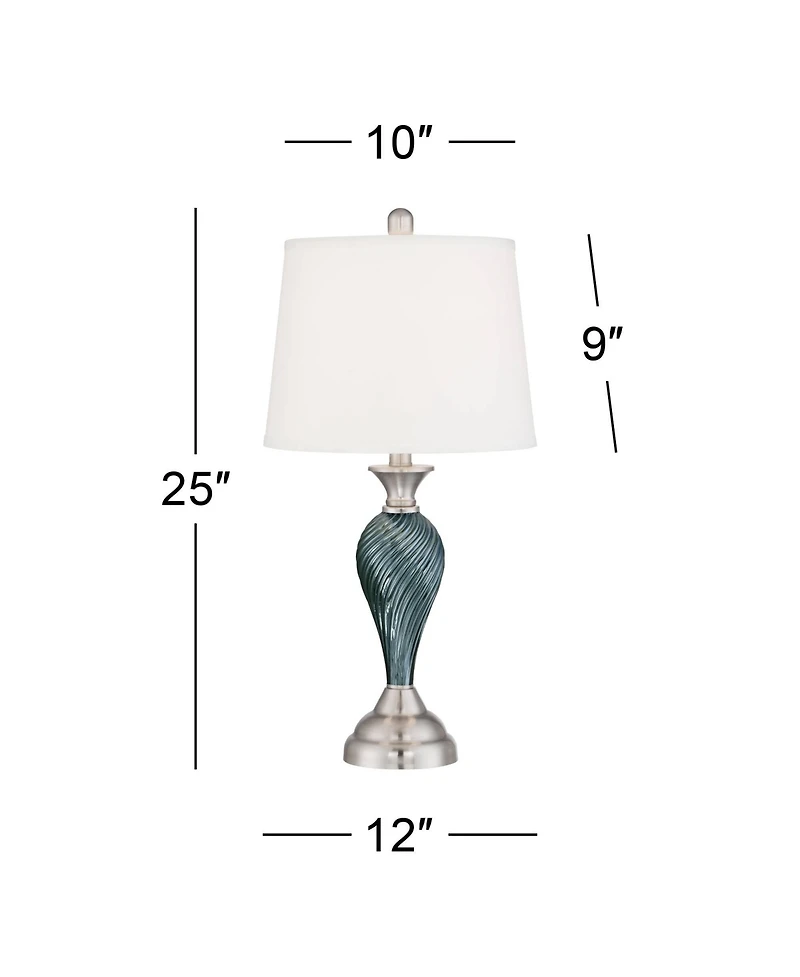 Regency Hill Arden Coastal Table Lamps 25" High Set of 2 Glass Twist with Table Top Dimmers Empire Shade for Bedroom Living Room Bedside