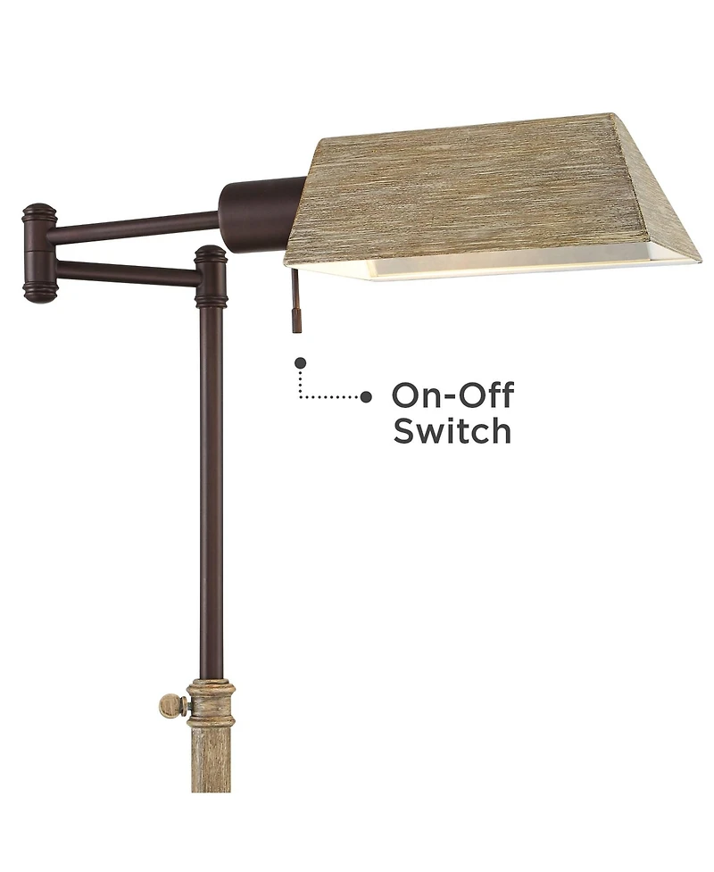 Regency Hill Rustic Farmhouse Pharmacy Floor Lamp with Usb Charging Port 54 Tall Bronze Faux Wood Adjustable Swing Arm for Living Room Reading Office