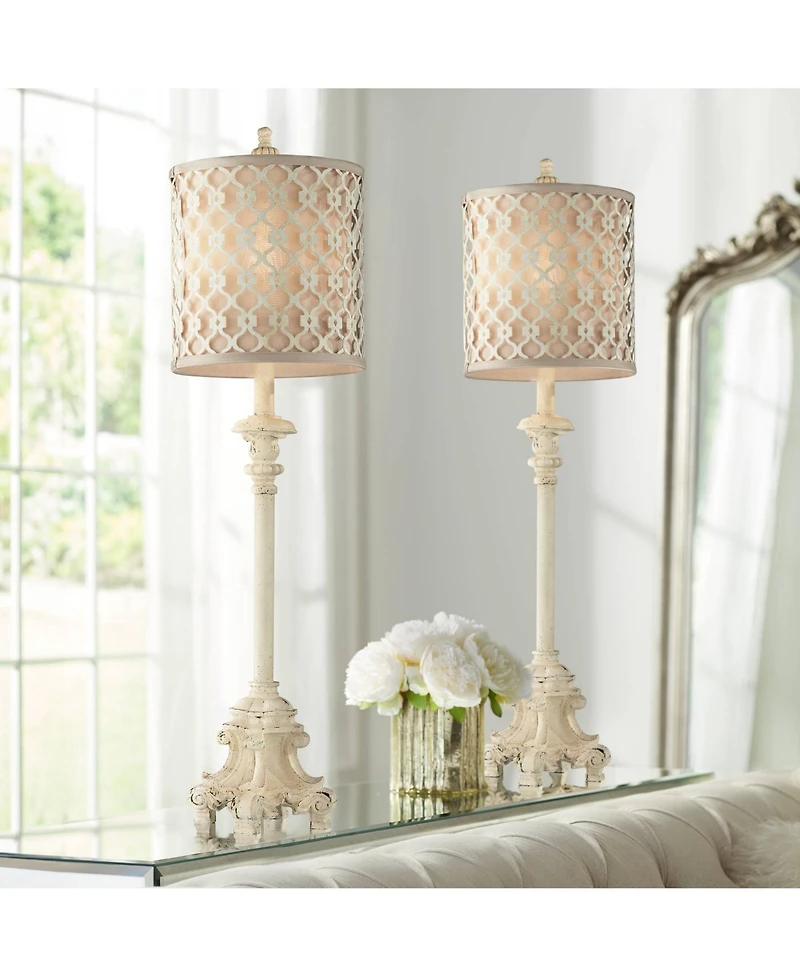 Regency Hill French Candlestick 34" Tall Scroll Skinny Buffet Traditional End Table Lamps Set of 2 Living Room Bedroom