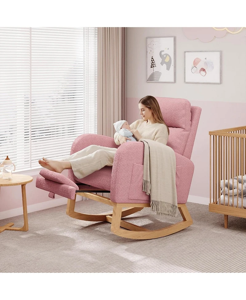 gaomon Teddy Fleece Rocking Chair with Footrest,Modern Nursery Glider Chair with Side Pockets and Pillow,Rocker Chair for Living Room Bedroom