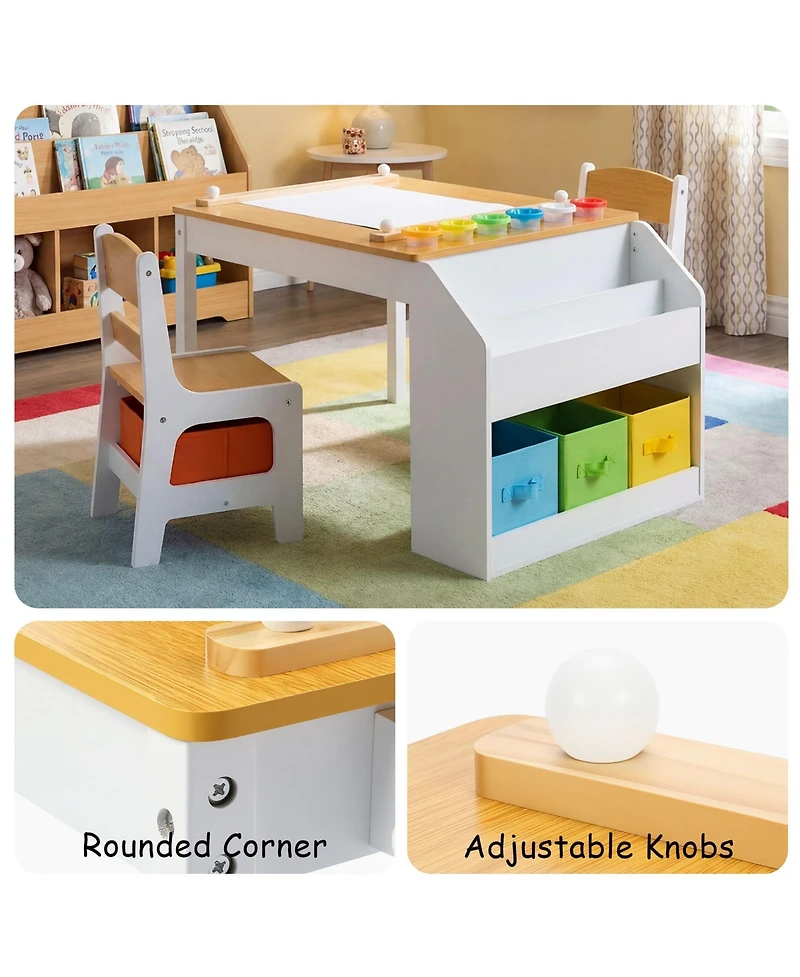 Kinder King 3-in-1 Kids Table and Chair Set with Paper Roll Holder Storage for Art, Crafts, Reading