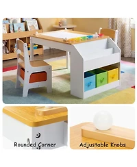 Kinder King 3-in-1 Kids Table and Chair Set with Paper Roll Holder Storage for Art, Crafts, Reading