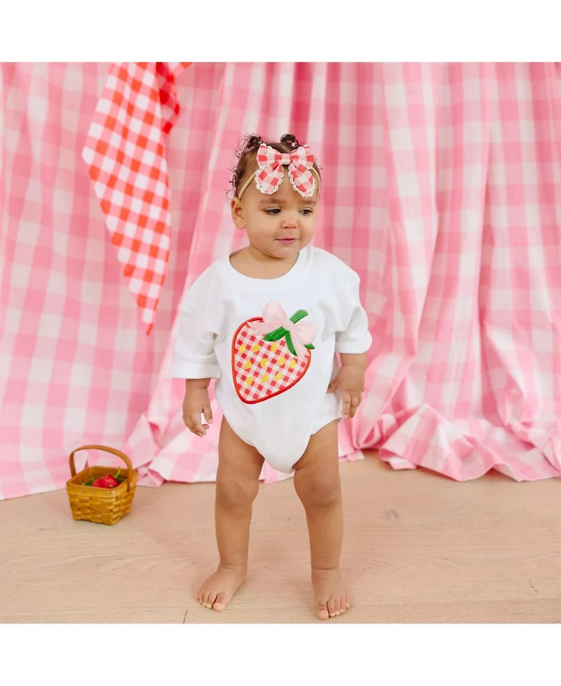 Sweet Wink Baby Girls Strawberry Patchwork Short Sleeve Romper