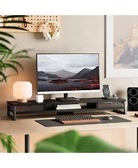 Gnuadz Monitor Stand Riser Drawer 2 Tier Wooden Desk Shelf