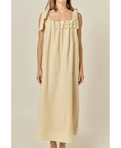 English Factory Women's Pearl Detailed Midi Linen Dress