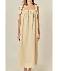 English Factory Women's Pearl Detailed Midi Linen Dress
