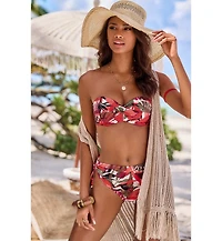 Lascana Women's Tropical Print Bandeau Bikini Swimsuit Top Bra Sizing