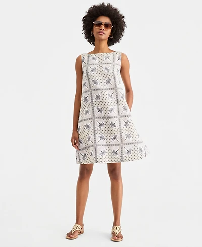 Charter Club Women's Printed 100% Linen Sleeveless Shift Dress, Macy's Exclusive