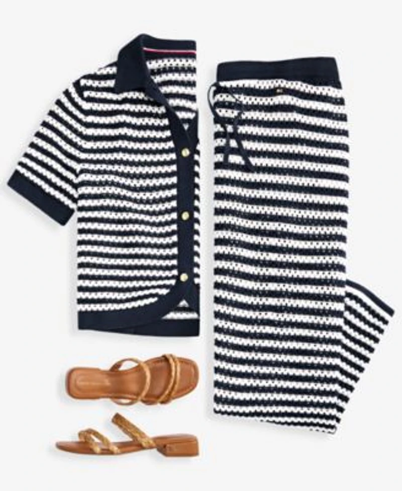 Tommy Hilfiger Womens Crochet Short Sleeve Cardigan Pants