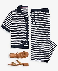 Tommy Hilfiger Womens Crochet Short Sleeve Cardigan Pants