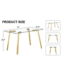 Streamdale Furniture Modern minimalist rectangular glass dining table with golden metal legs.