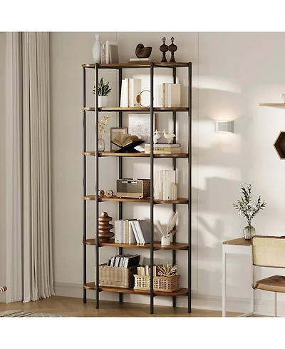 gaomon 6 Tier Metal Frame Industrial Vintage Oval Bookshelf, Tall Display Storage Bookcase