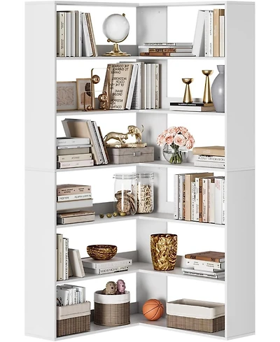 gaomon 70.9" 6-Tier L-Shaped Corner Bookshelf with Baffles, Tall Storage and Display Rack