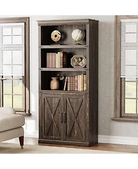 gaomon 68.7" 5-Tier Farmhouse Wooden Bookcase with Cabinet Doors, Retro Bookshelf for Home and Bedroom