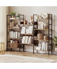 gaomon Triple Wide 4-Tier Industrial Bookshelf with 11 Open Display Shelves, Metal Frame