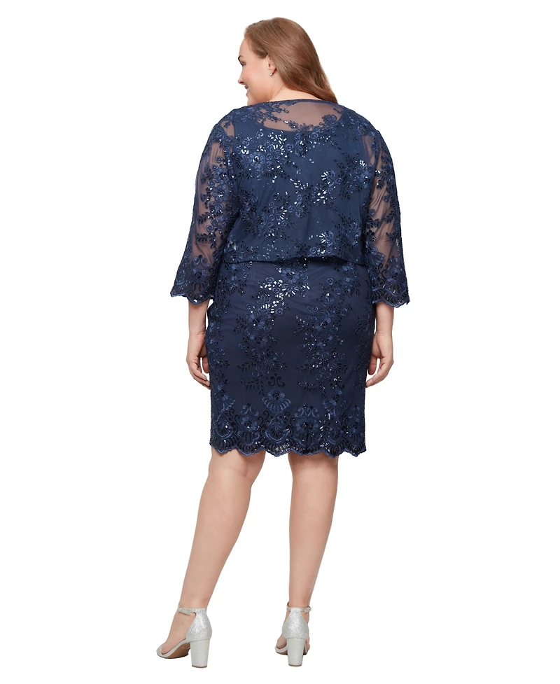 Alex Evenings Plus 3/4-Length Sleeve Jacket and Midi Dress, 2-Piece Set