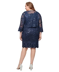 Alex Evenings Plus 3/4-Length Sleeve Jacket and Midi Dress, 2-Piece Set