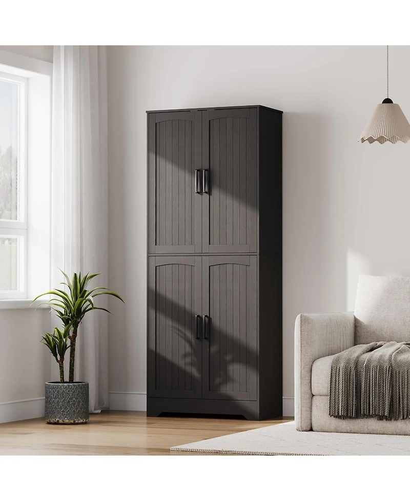 gaomon Farmhouse Kitchen Pantry Cabinet, 71" Tall Wood Storage Cabinet with 4 Doors & Adjustable Shelves, Freestanding Cupboard for Dining Room