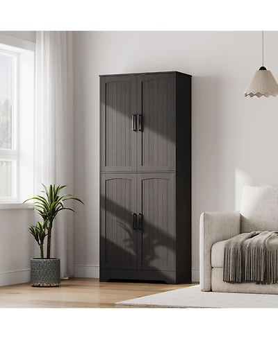 gaomon Farmhouse Kitchen Pantry Cabinet, 71" Tall Wood Storage Cabinet with 4 Doors & Adjustable Shelves, Freestanding Cupboard for Dining Room