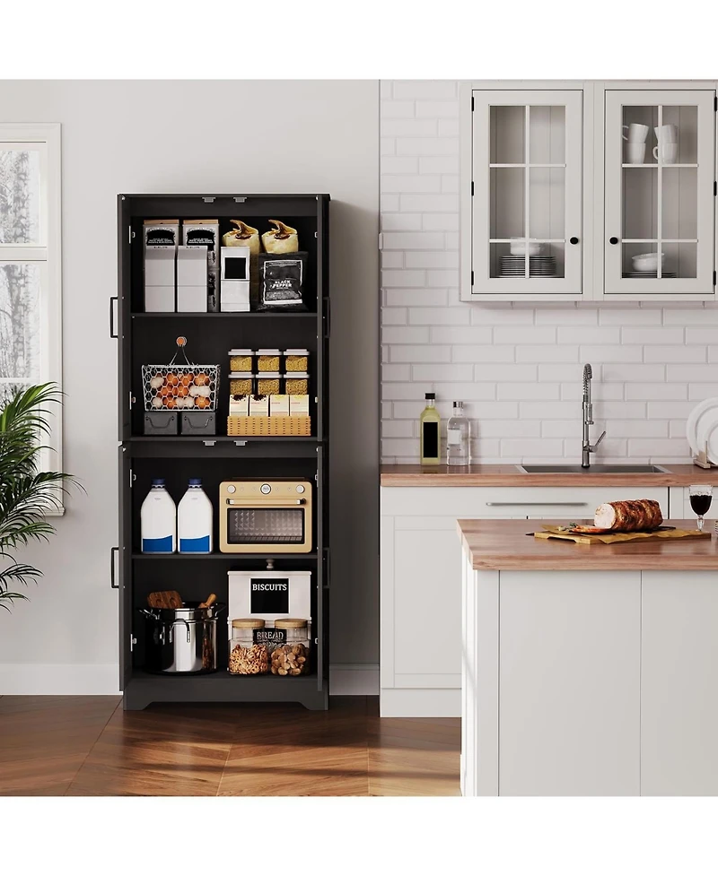 gaomon Farmhouse Kitchen Pantry Cabinet, 71" Tall Wood Storage Cabinet with 4 Doors & Adjustable Shelves, Freestanding Cupboard for Dining Room