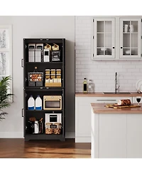 gaomon Farmhouse Kitchen Pantry Cabinet, 71" Tall Wood Storage Cabinet with 4 Doors & Adjustable Shelves, Freestanding Cupboard for Dining Room