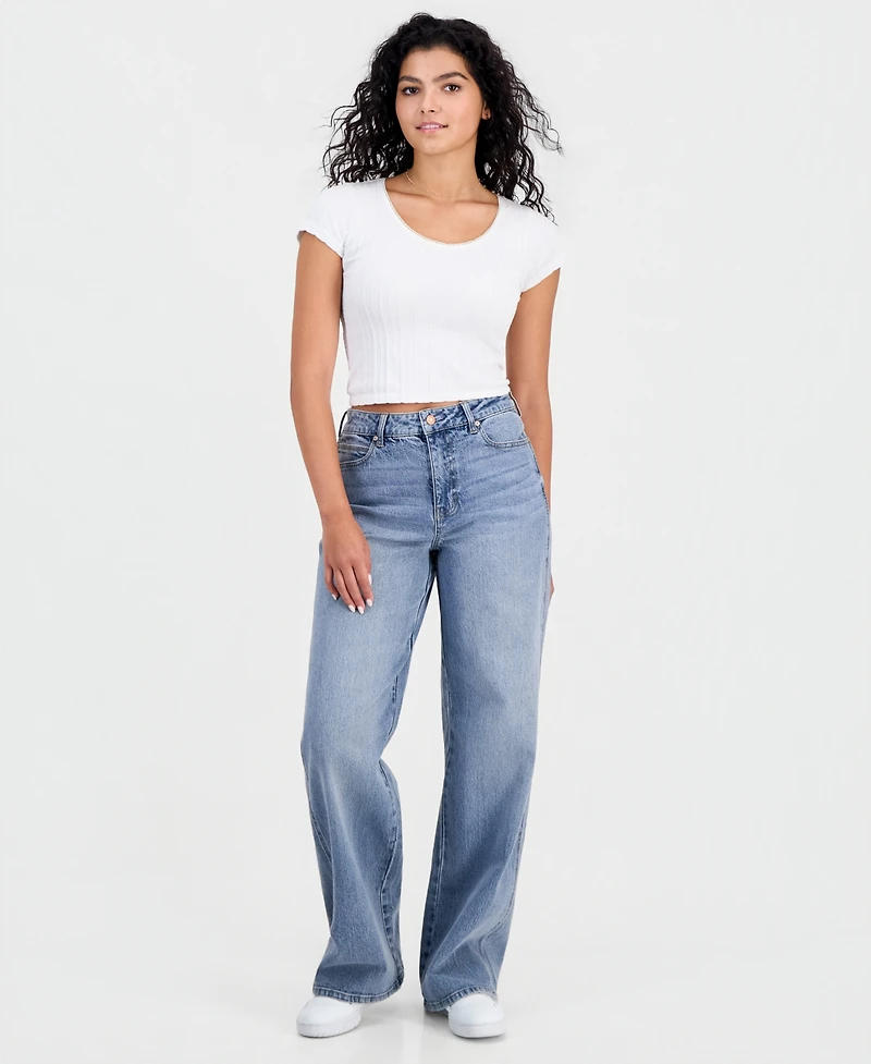 Celebrity Pink Juniors' High Rise Baggy Wide-Leg Curvy Jeans